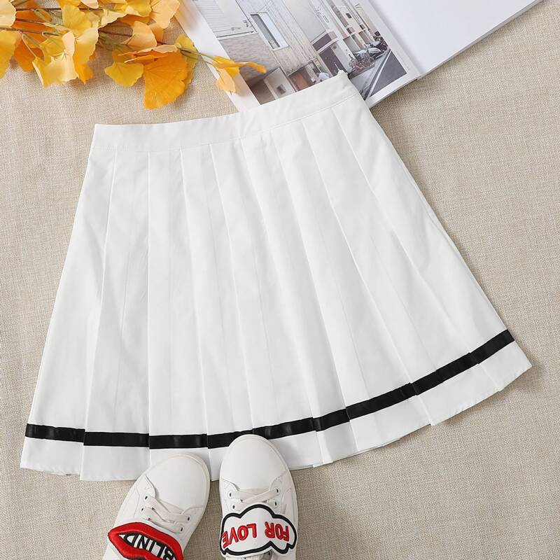 

Varsity Striped Pleated Skirt, White