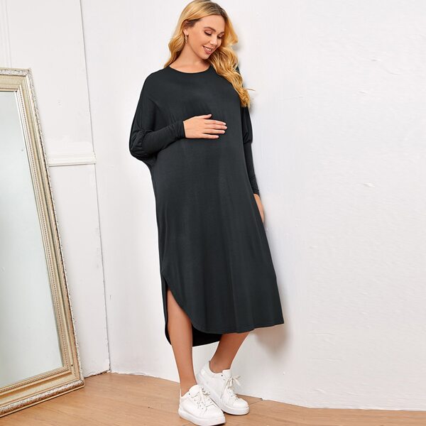 

Maternity Gigot Sleeve Curved Hem Nightdress, Dark grey