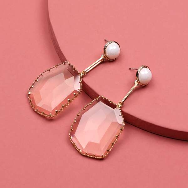 

Geometric Crystal Decor Drop Earrings, Dusty pink