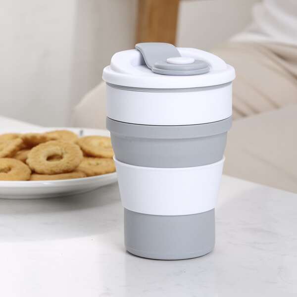 

1pc Foldable Silicone Travel Mug, Grey