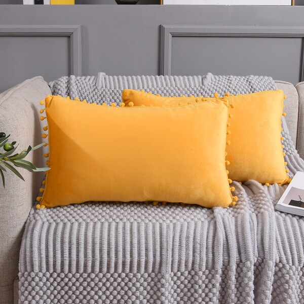 

1pc Plain Lumbar Pillow Cover Without Filler, Yellow