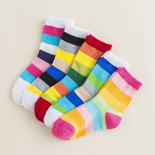 

5pairs Toddler Girls Color Block Crew Socks, Multicolor