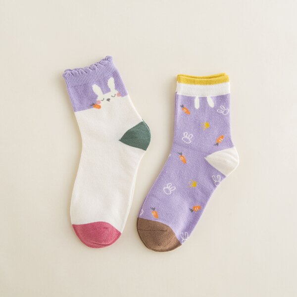 

2pairs Toddler Girls Cartoon Graphic Socks, Multicolor