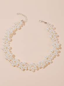 Faux Pearl Beaded Choker - White - View 2