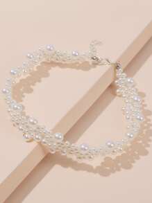 Faux Pearl Beaded Choker - White - View 3