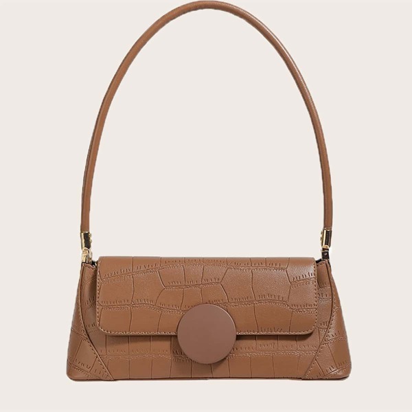 

Croc Embossed Flap Shoulder Bag, Brown