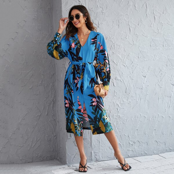 

Floral Self Tie Split Front Dress, Multicolor