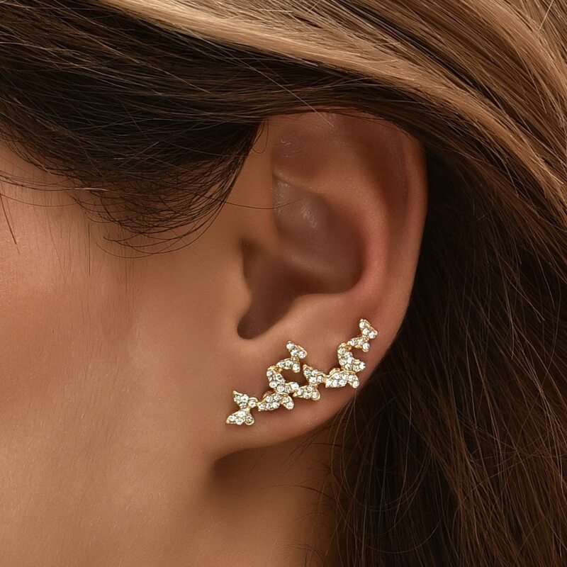 

1pair Rhinestone Decor Butterfly Shaped Stud Earrings, Gold