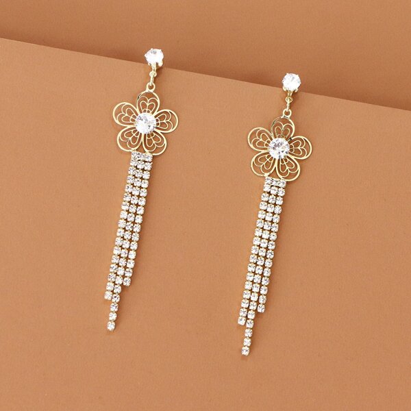 

Rhinestone Tassel Drop Earrings, Gold
