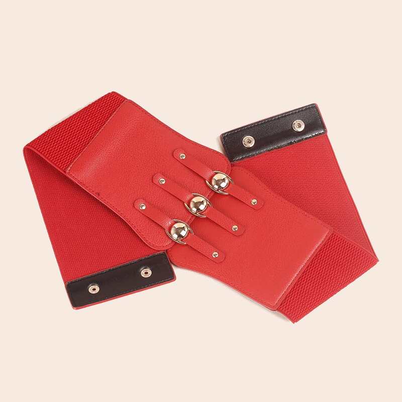 

Metal Detail Wide Belt, Red