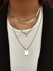 2pcs Heart Pendant Layered Necklace - Yellow Gold - View 1