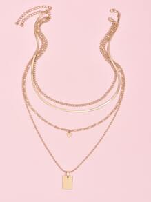 2pcs Heart Pendant Layered Necklace - Yellow Gold - View 2