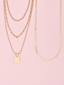 2pcs Heart Pendant Layered Necklace - Yellow Gold - View 3