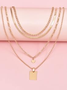 2pcs Heart Pendant Layered Necklace - Yellow Gold - View 4