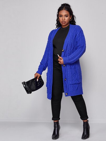 Plus Pocket Patched Button Up Cardigan