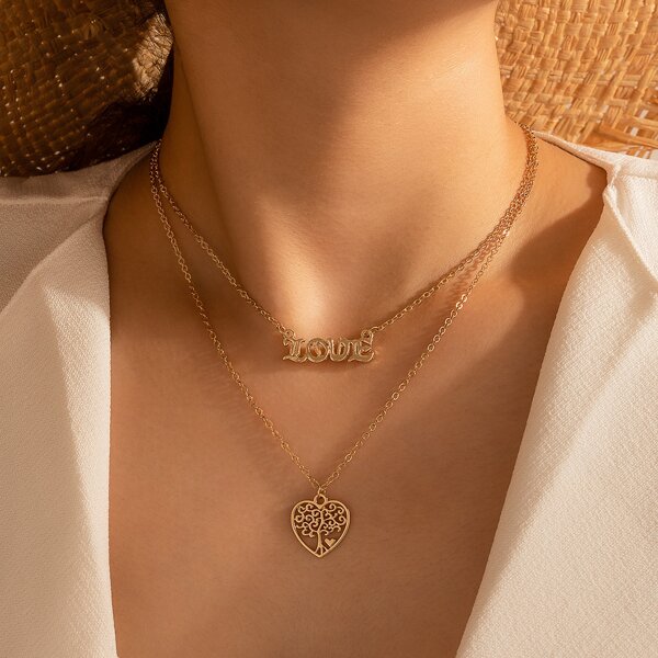 

Hollow Out Heart Charm Necklace, Gold