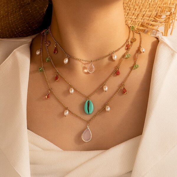 

Shell Charm Layered Necklace, Multicolor