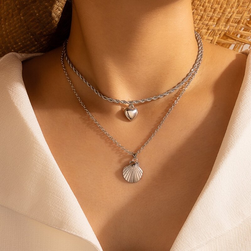 

Shell Pendant Layered Necklace, Silver