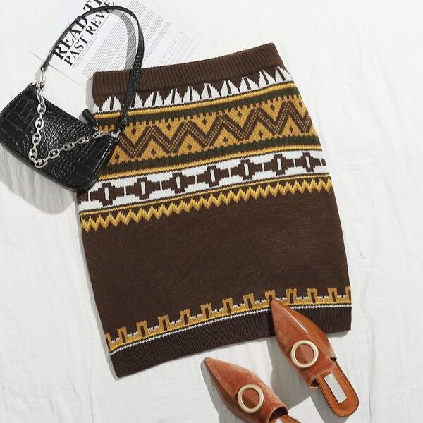

Plus Fair Isle Graphic Knit Skirt, Multicolor