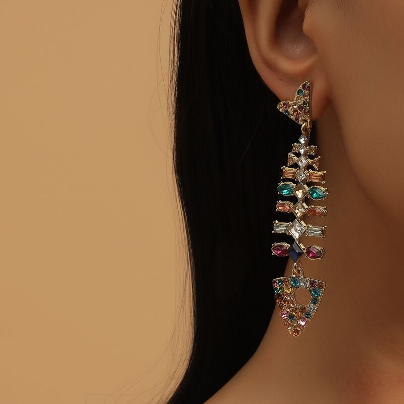 

1pair Rhinestone Decor Fish Drop Earrings, Multicolor