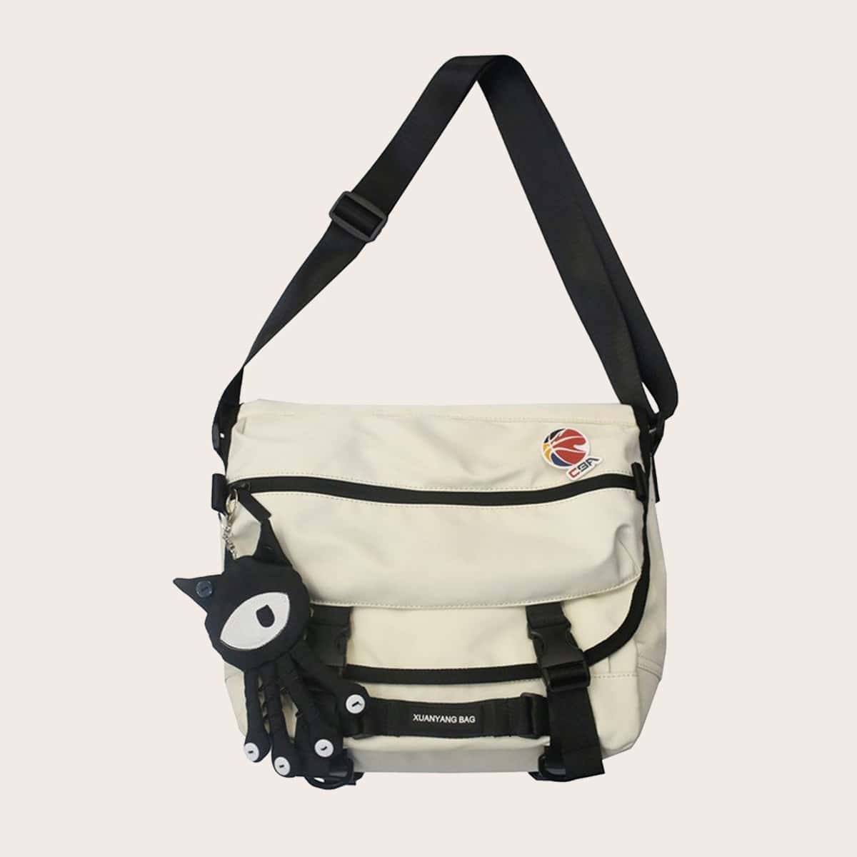 

Guys Letter Graphic Crossbody Bag With Bag Charm, Beige