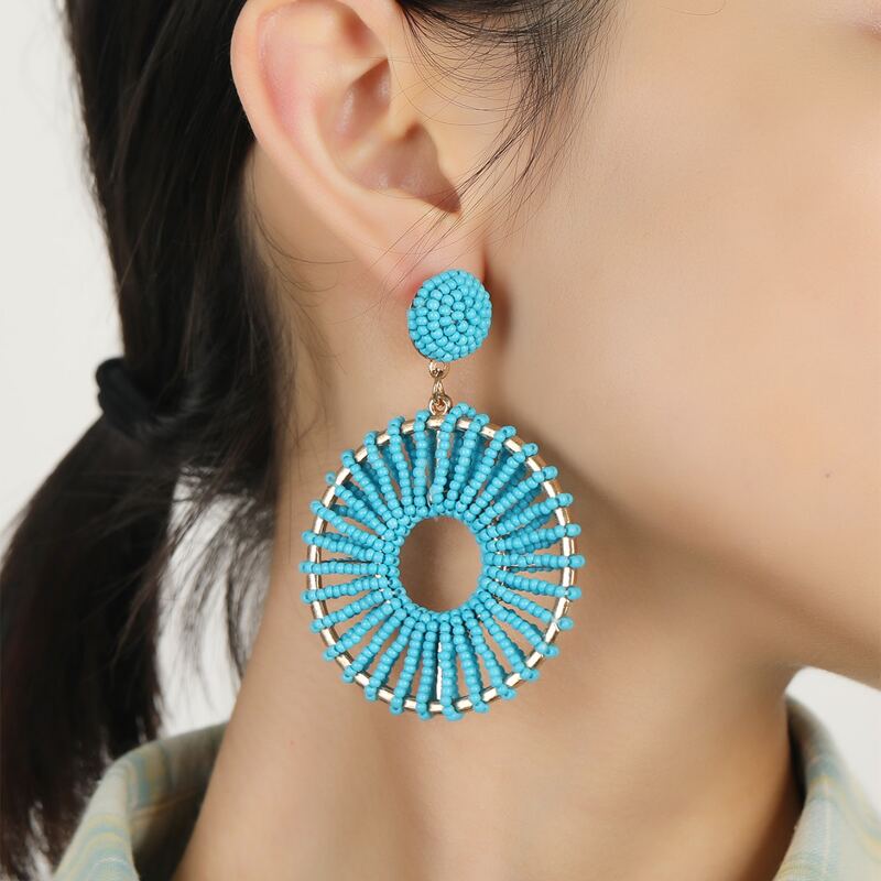 

Seed Beaded Drop Earrings, Blue