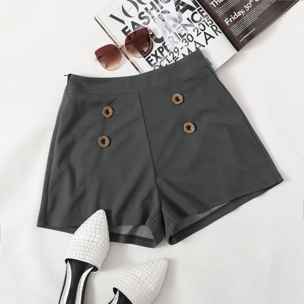 

Button Front Zipper Side Shorts, Grey