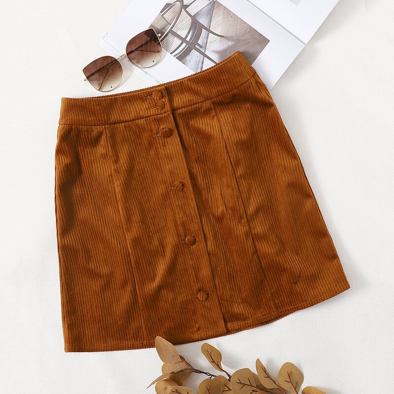 

Button Up Cord Skirt, Brown