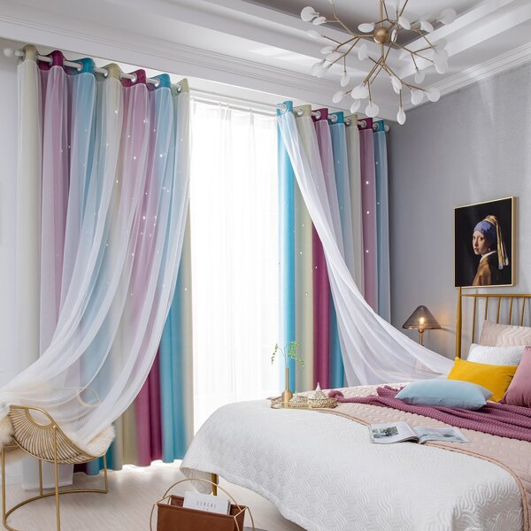 

Double Layer Single Panel Curtain, Multicolor