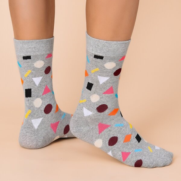 

Men Geo Print Socks, Grey