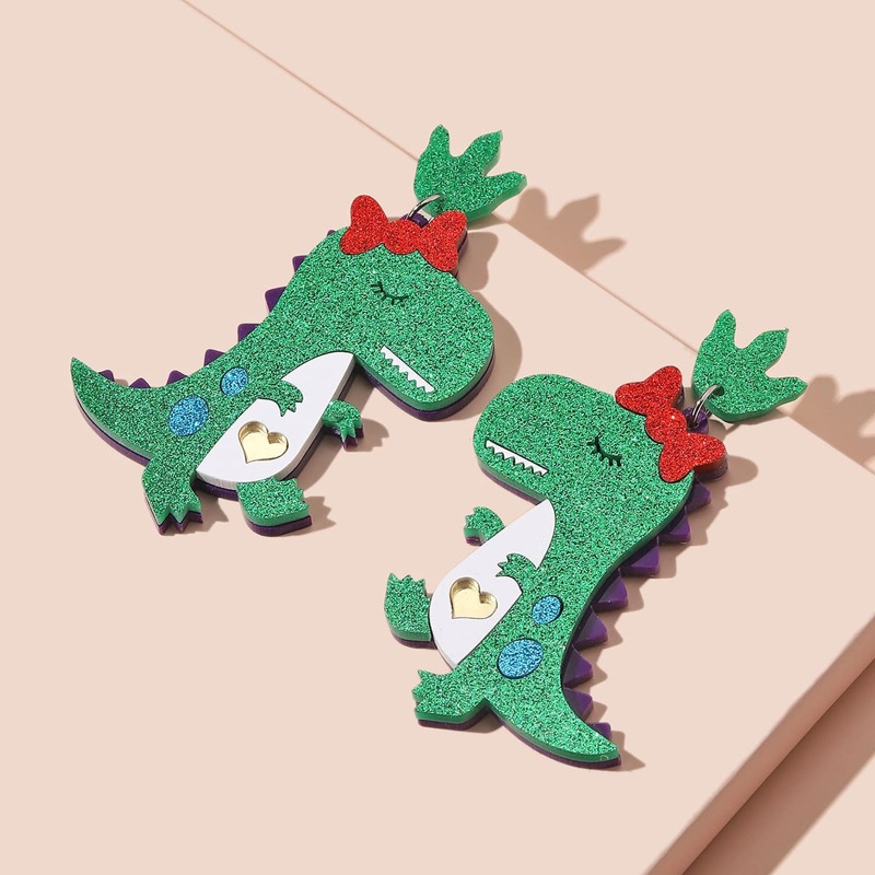 

Dinosaur Charm Drop Earrings, Green