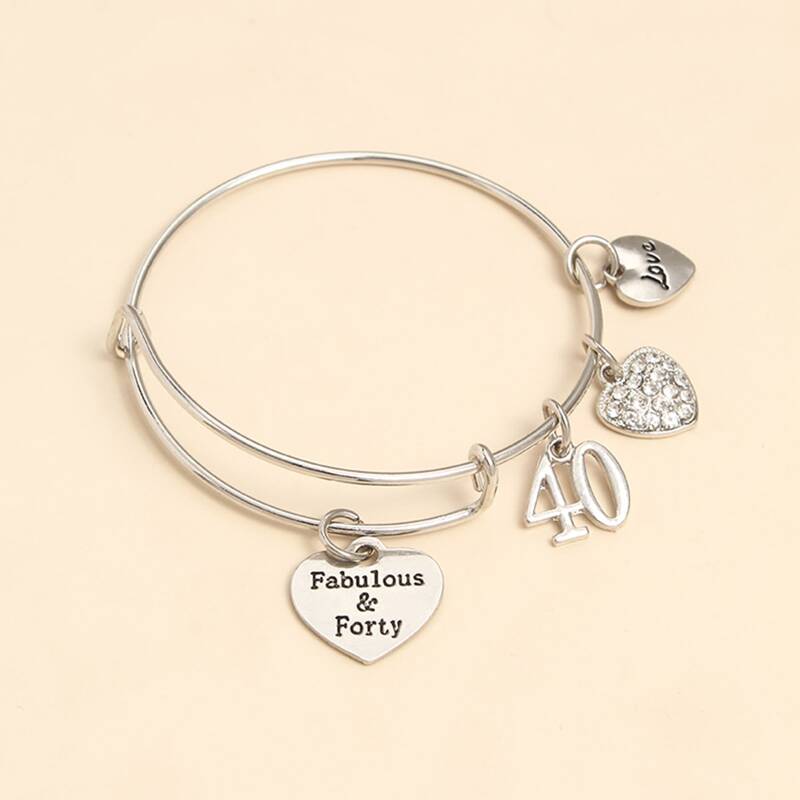 

Heart Charm Bangle, Silver