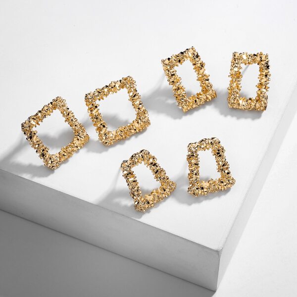 

3pairs Geometric Earrings, Gold