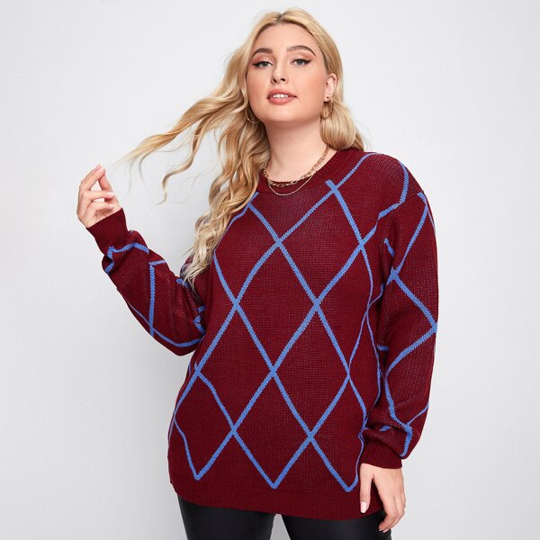 

Plus Argyle Pattern Sweater, Maroon