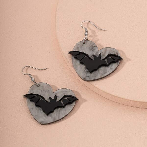 

Bat Decor Heart Shaped Drop Earrings, Multicolor
