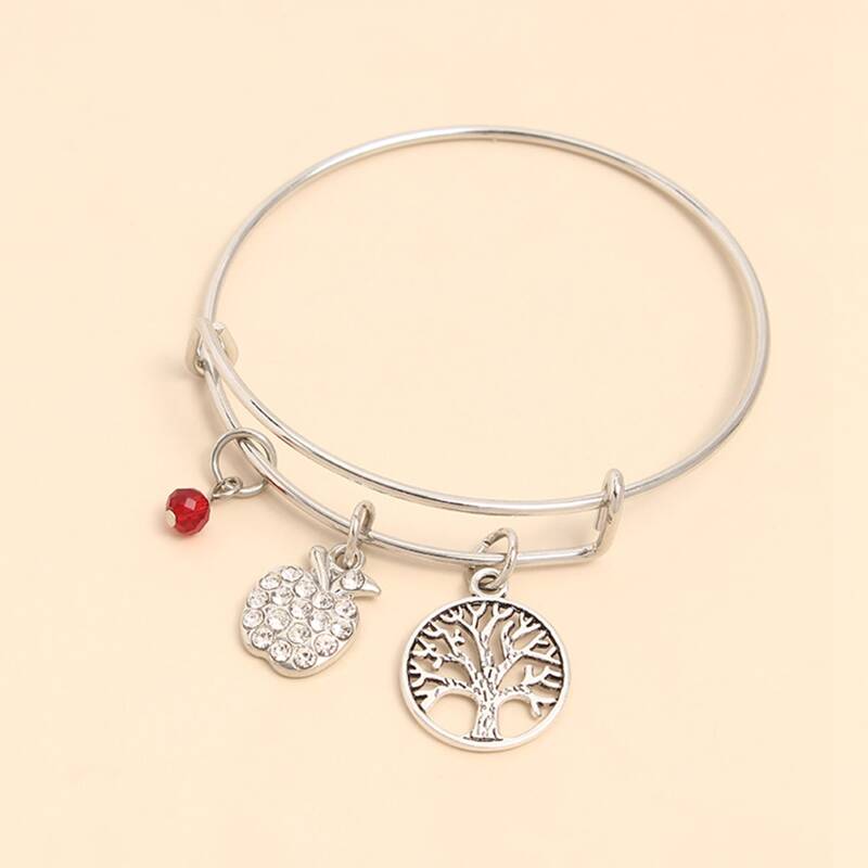 

Hollow Tree Charm Bangle, Silver