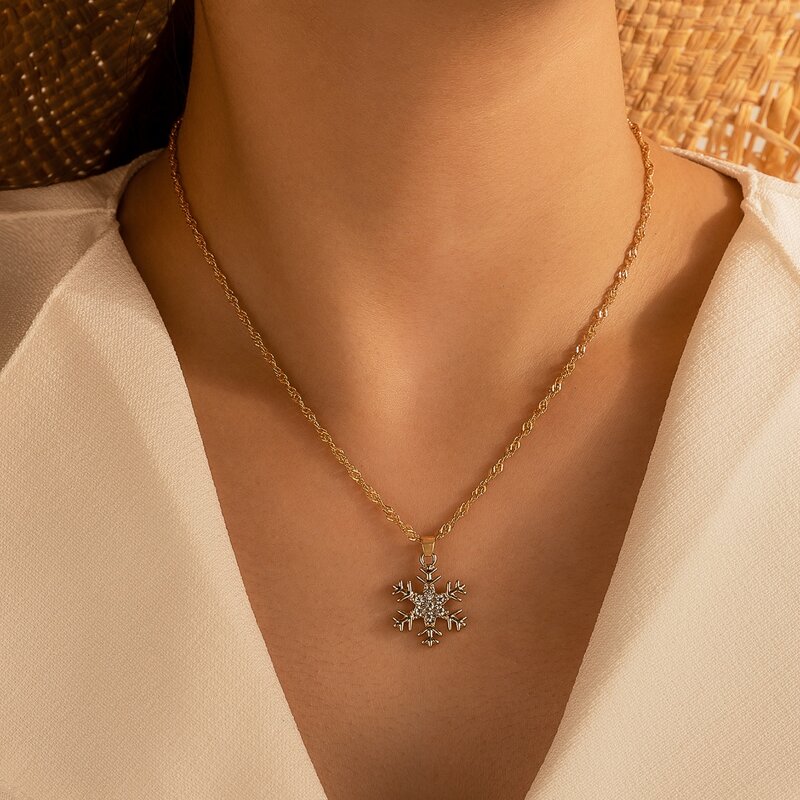 

Christmas Snowflake Charm Necklace, Gold