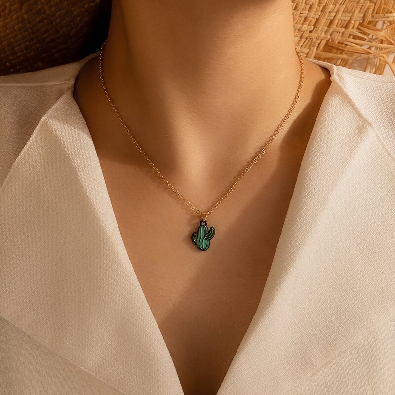 

Simple Cactus Charm Necklace, Gold