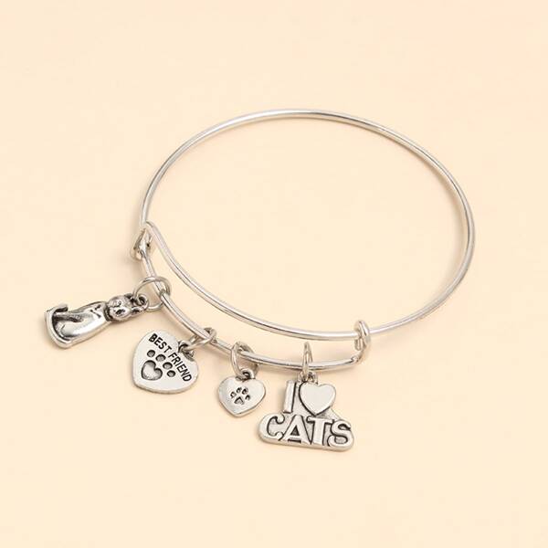 

Heart Charm Bangle, Silver