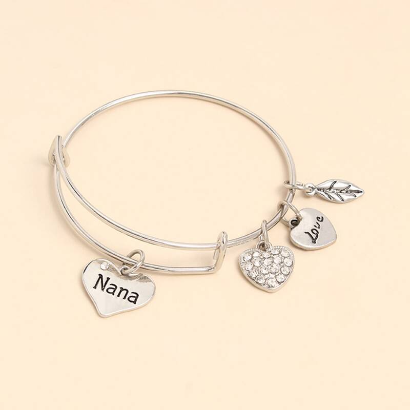 

Heart Charm Bangle, Silver
