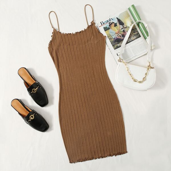 

Lettuce Trim Cable Knit Bodycon Dress, Brown