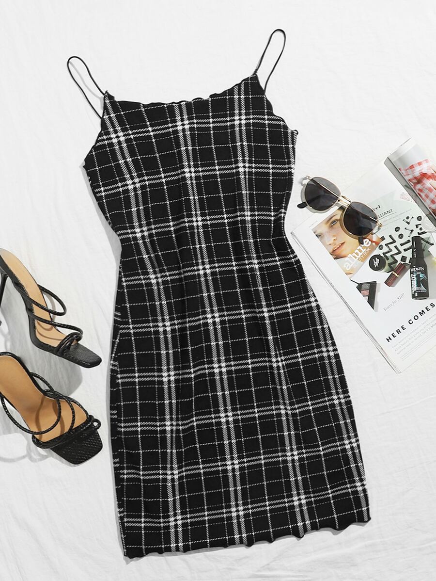 Muchica 生菜邊格紋吊帶洋裝