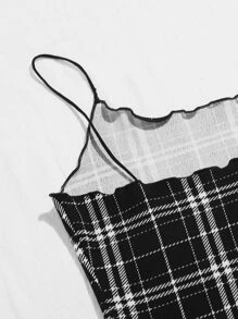 Muchica 生菜邊格紋吊帶洋裝