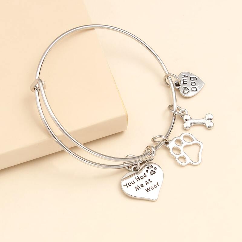 

Heart Charm Bangle, Silver