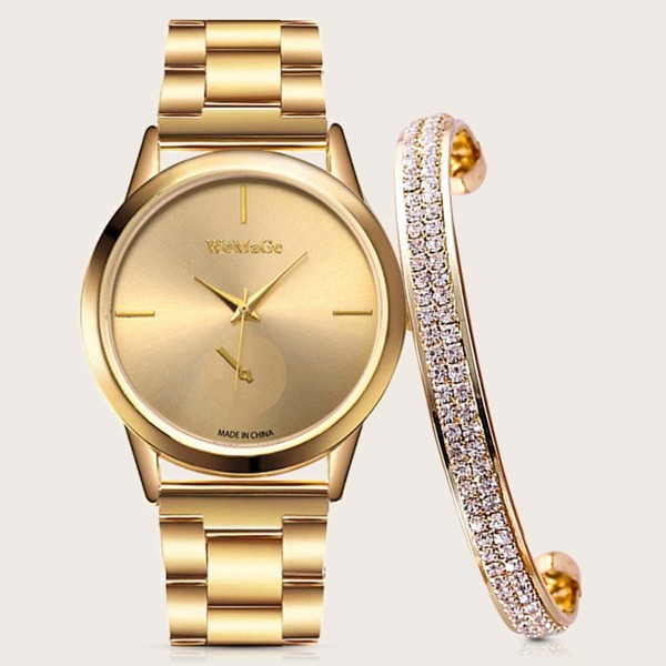 

1pc Simple Design Quartz Watch With 1pc Bracelet