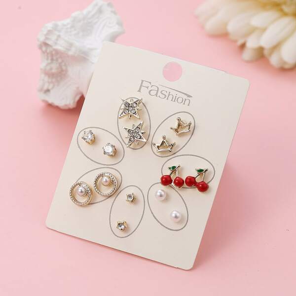 

7pairs Girls Faux Pearl Decor Earrings, Multicolor