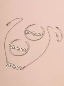 1 cặp hoa tai trang trí chữ cái và vòng cổ 1pc - Bạc - Xem 1