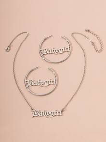 1 cặp hoa tai trang trí chữ cái và vòng cổ 1pc - Bạc - Xem 2