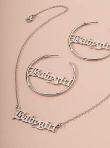 1 cặp hoa tai trang trí chữ cái và vòng cổ 1pc - Bạc - Xem 3