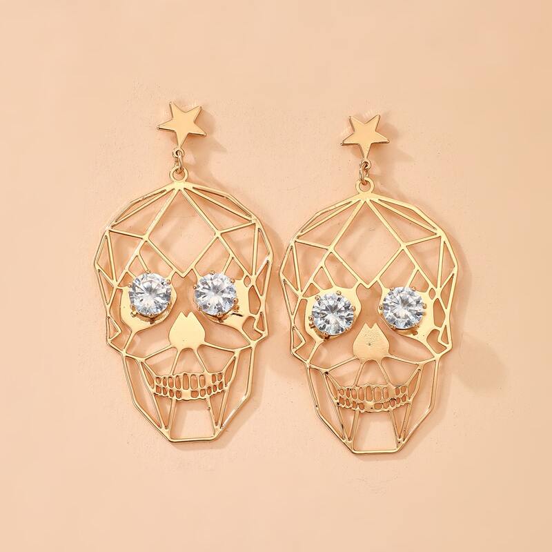 

Rhinestone Skeleton Drop Earrings, Gold